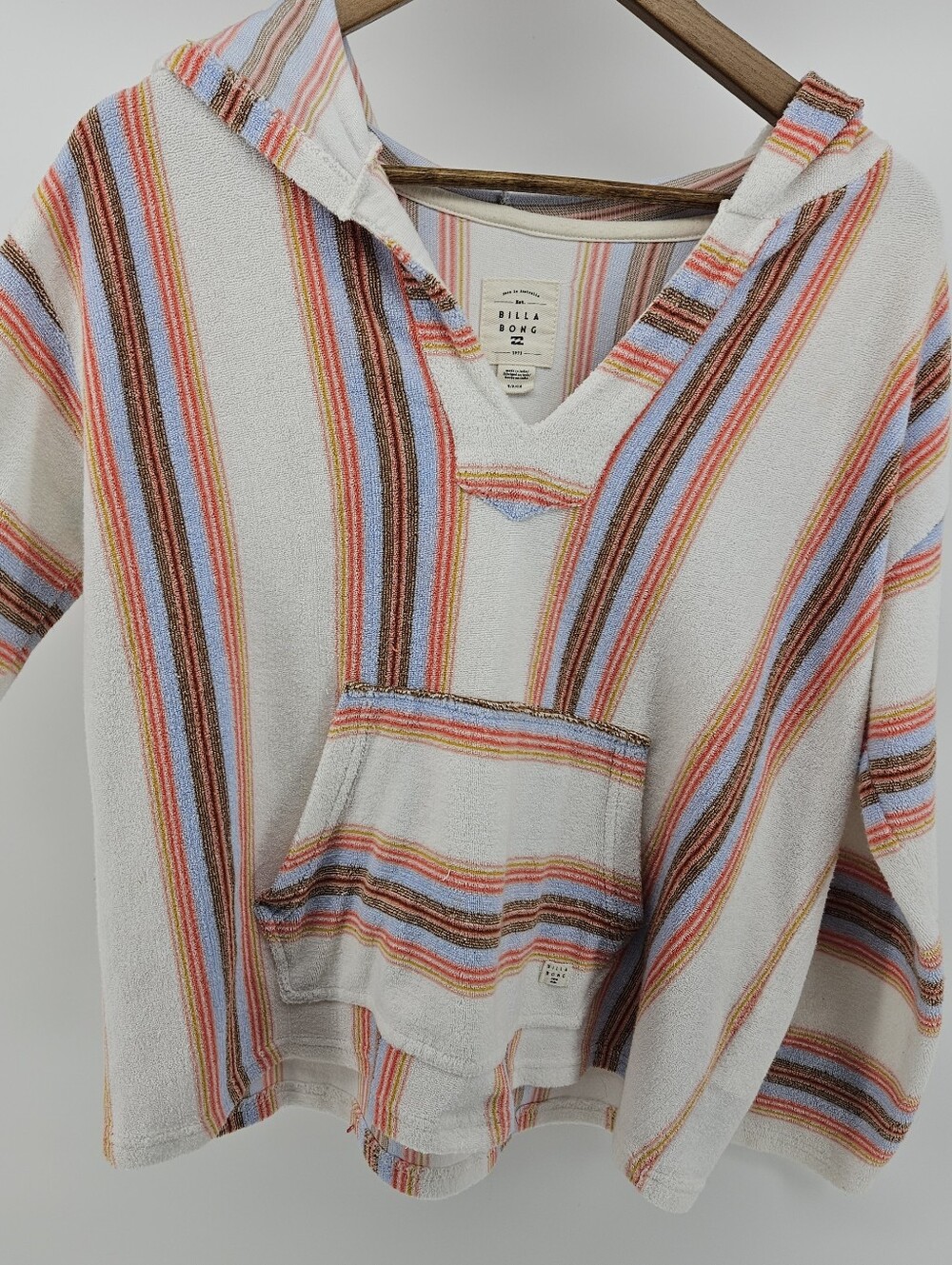 Billabong White Striped Hooded Beach Pullover
